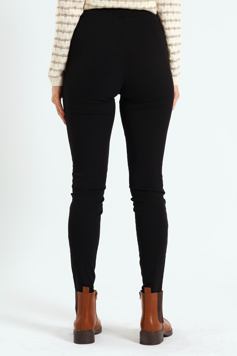 Wide Waistband Rib Legging - Black