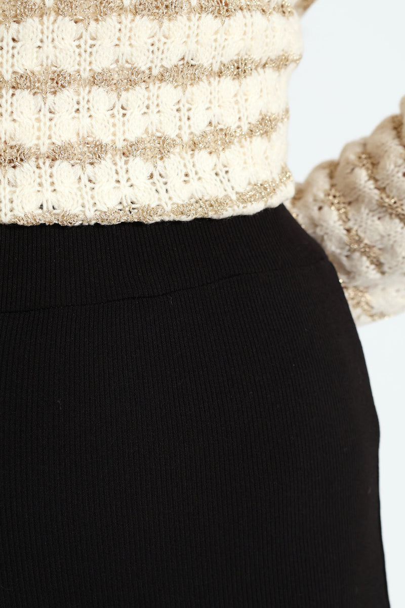 Wide Waistband Rib Legging - Black