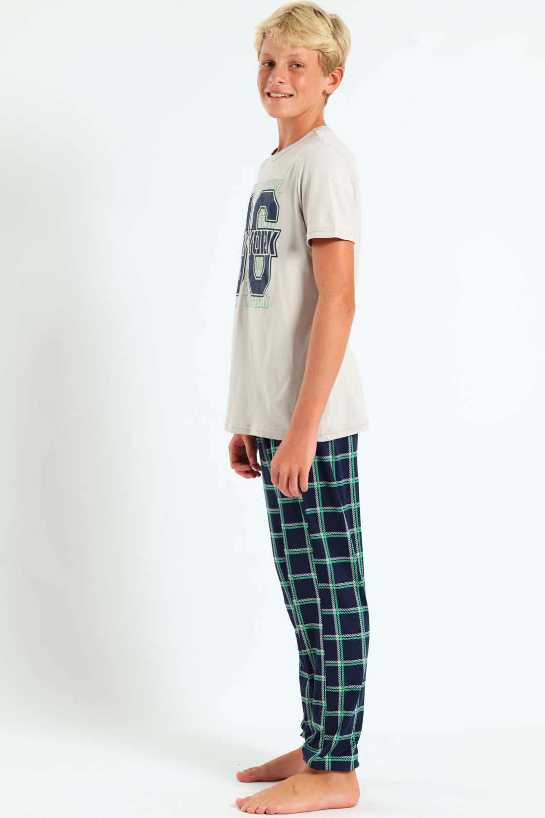 Boys Check Top & Bottom Sleep Set - Grey