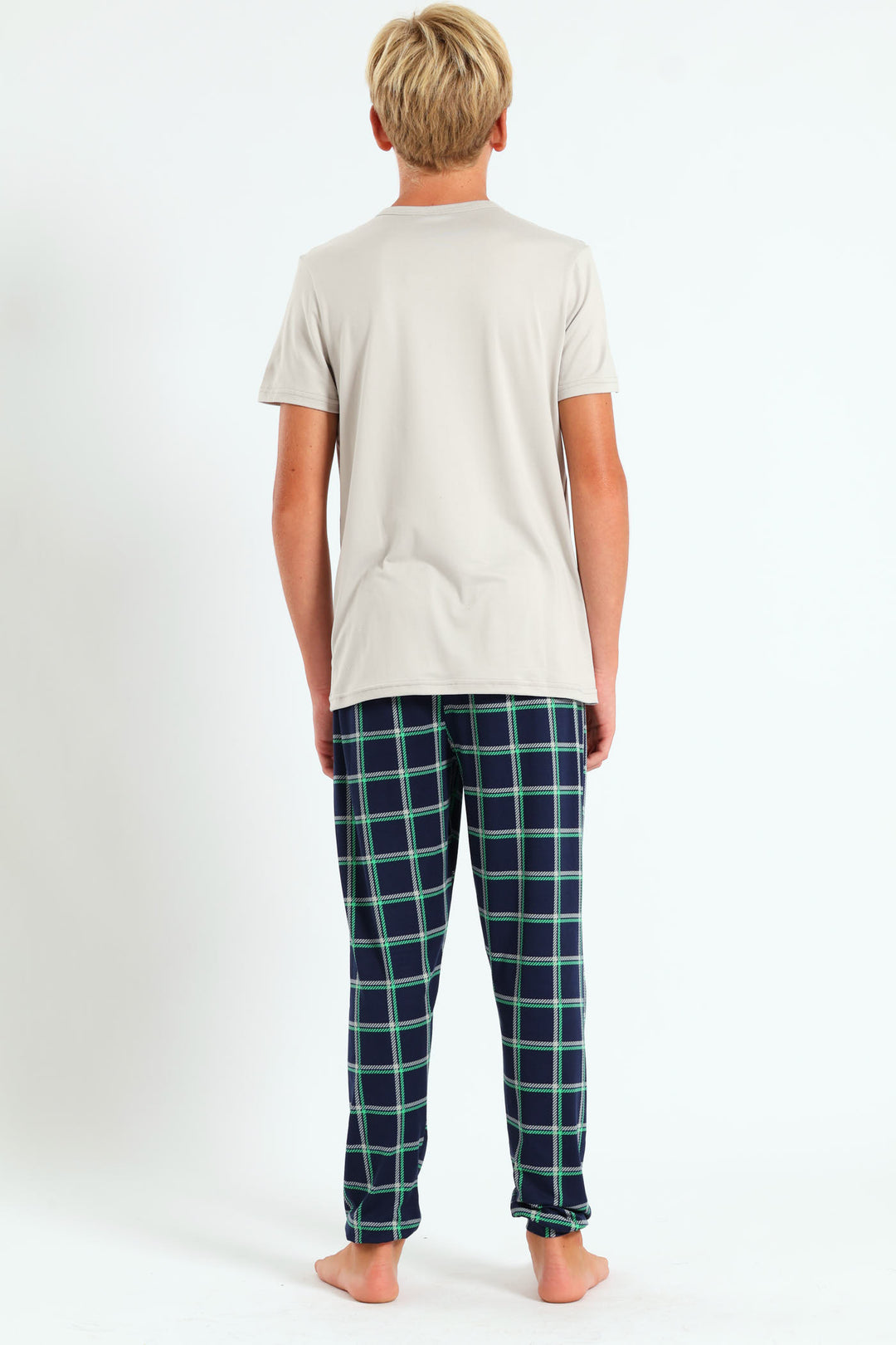 Boys Check Top & Bottom Sleep Set - Grey