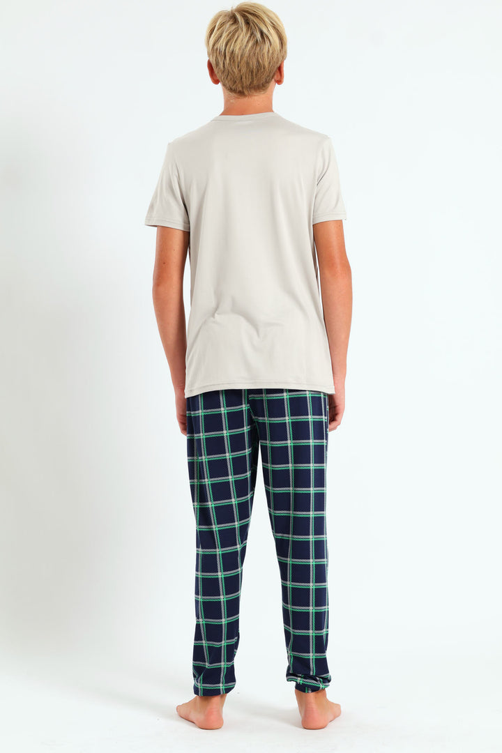 Boys Check Top & Bottom Sleep Set - Grey