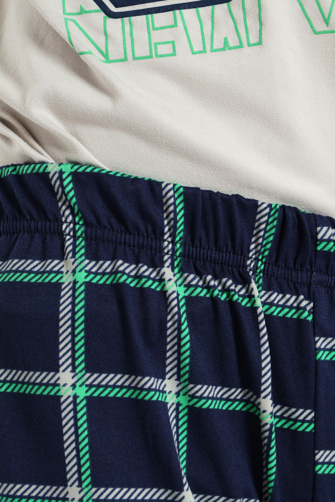 Boys Check Top & Bottom Sleep Set - Grey