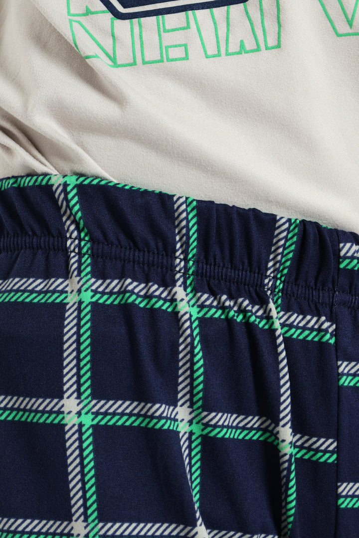 Boys Check Top & Bottom Sleep Set - Grey