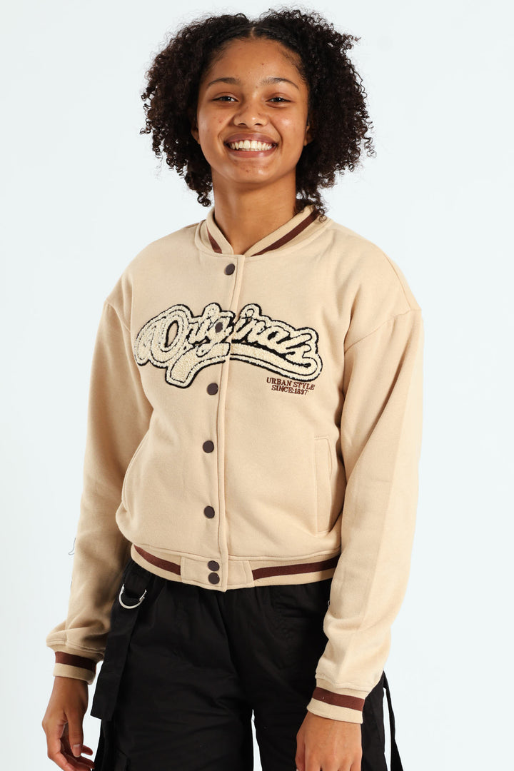 Girls Baseball Jacket - Stone