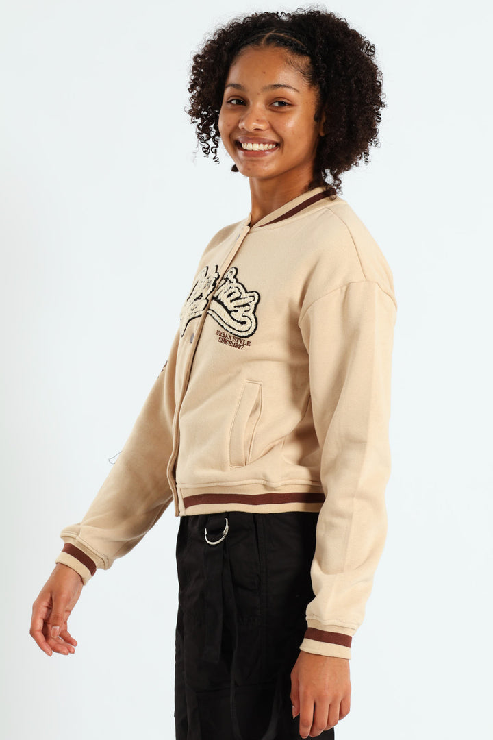 Girls Baseball Jacket - Stone
