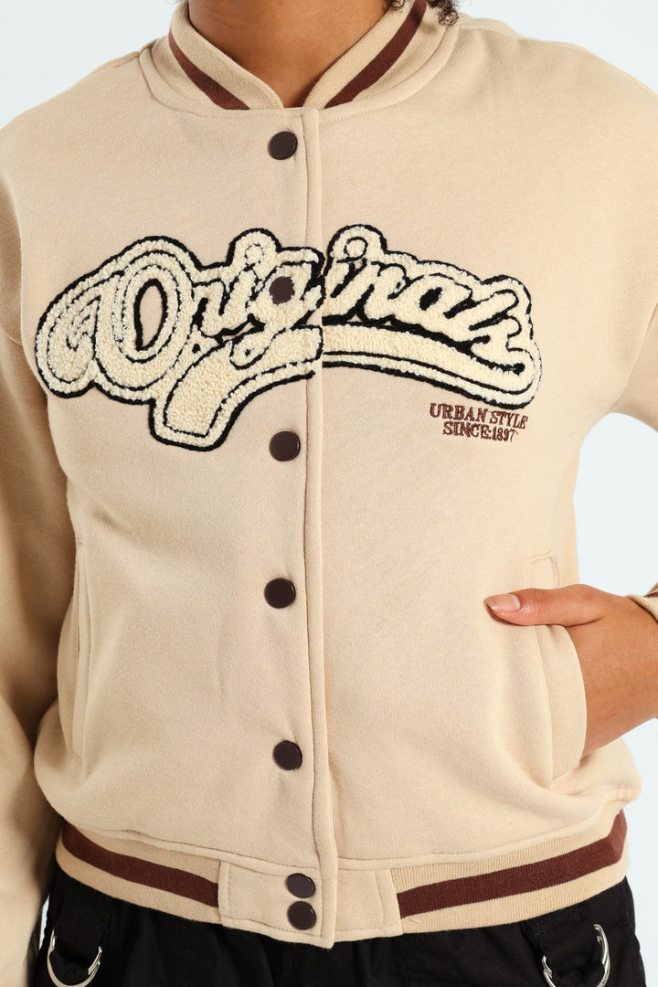 Girls Baseball Jacket - Stone