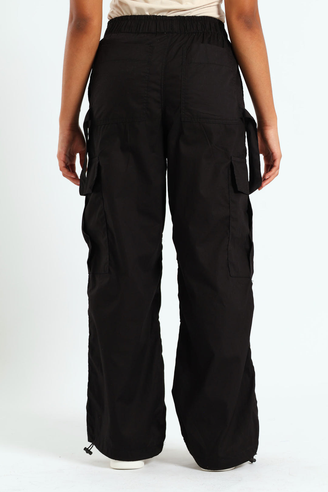 Girls Double Straps Parachute Pants - Black