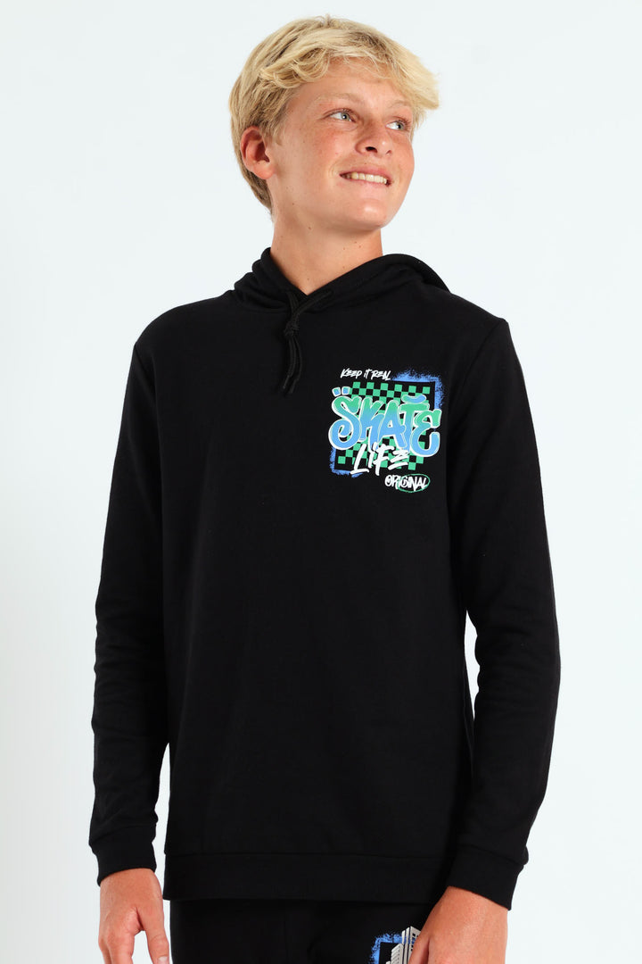Boys Graffiti Skate Hoody - Black