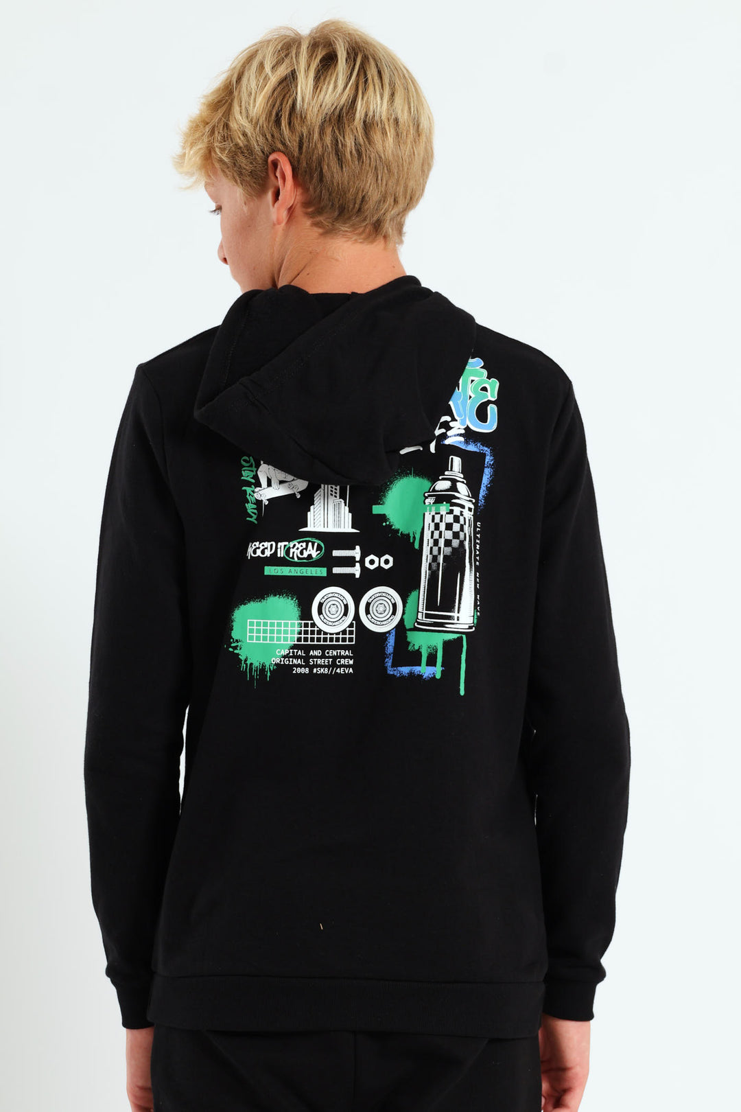 Boys Graffiti Skate Hoody - Black