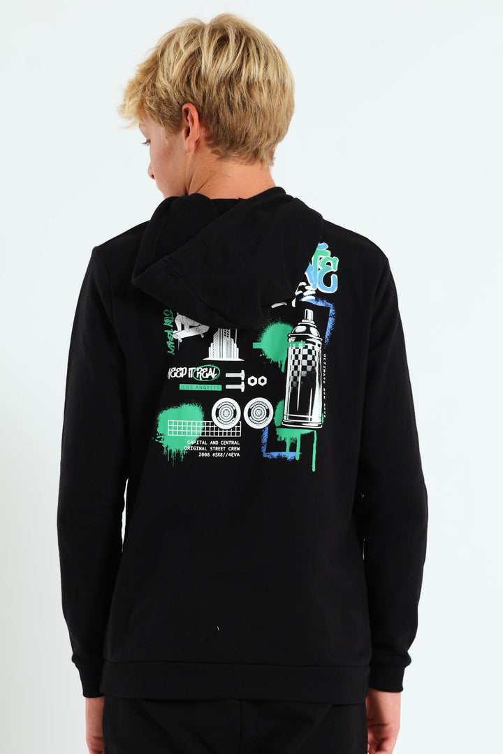 Boys Graffiti Skate Hoody - Black