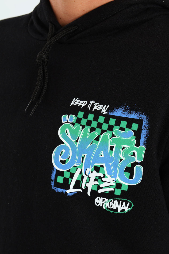 Boys Graffiti Skate Hoody - Black