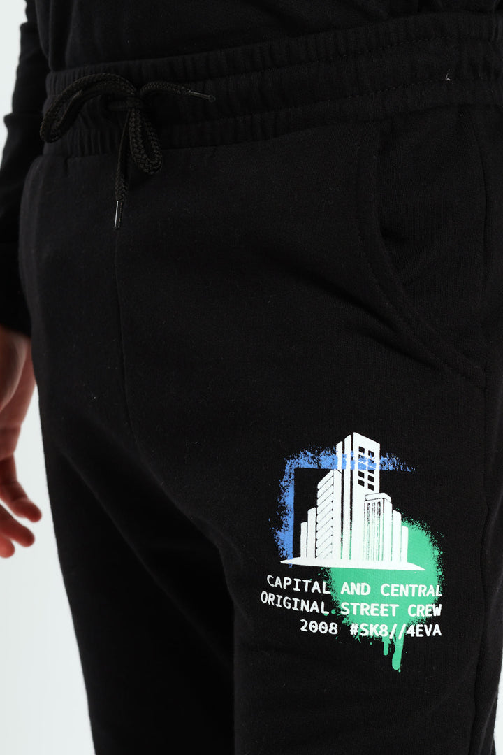 Boys Graffiti Skate Jogger - Black