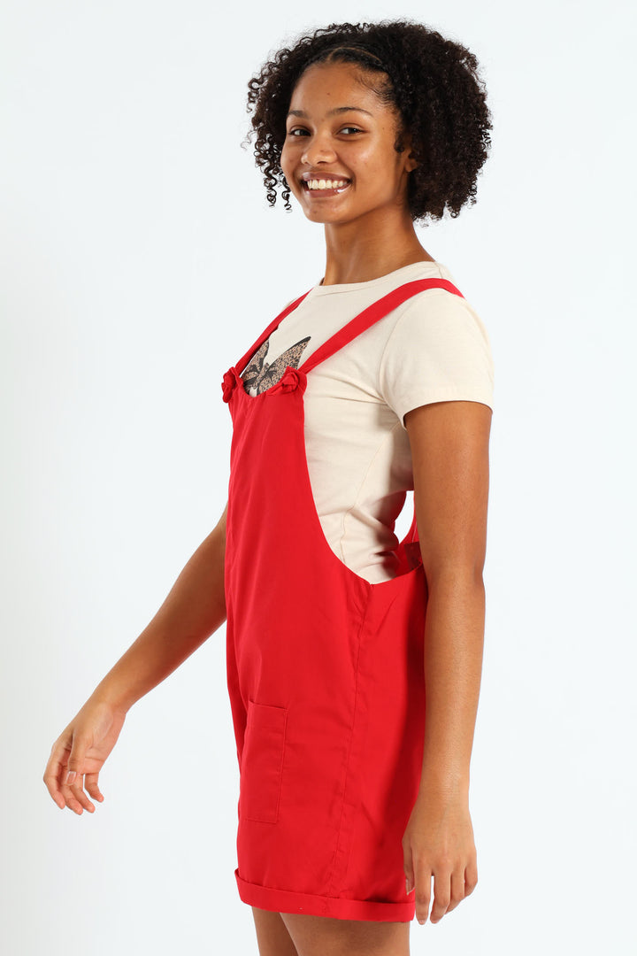 Girls Poplin Stretch Dungaree - Red