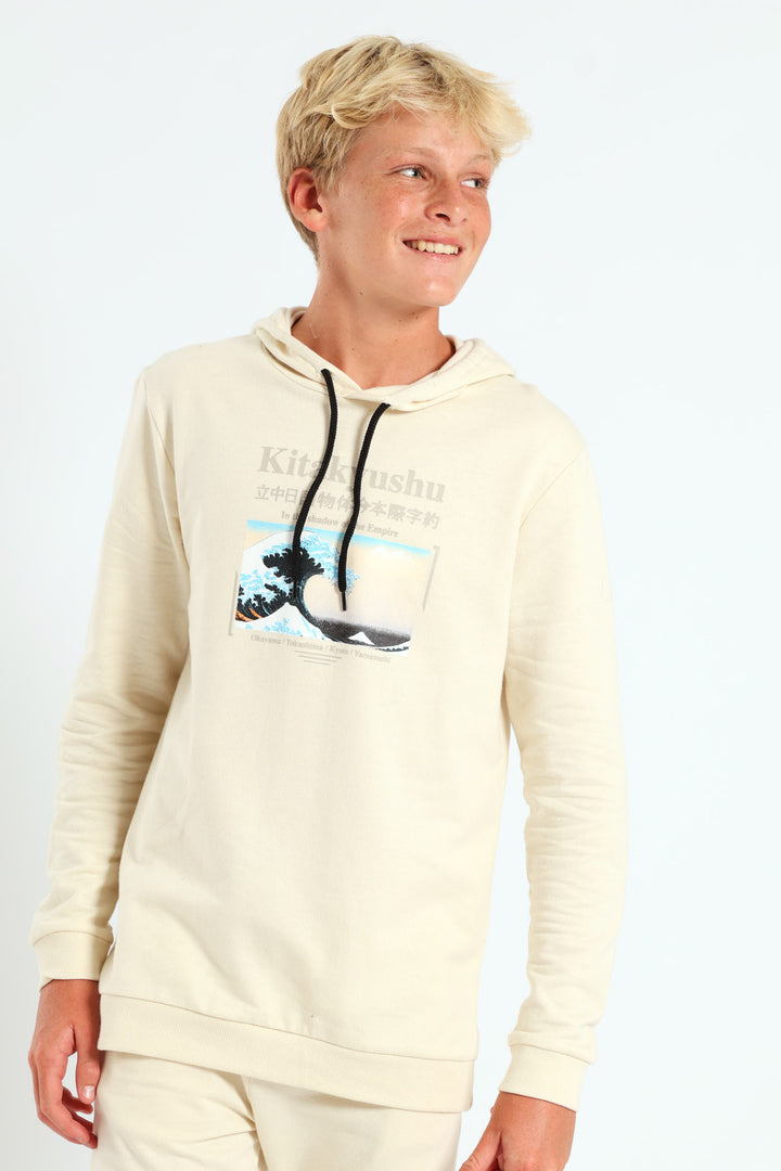 Boys Japanese Wave Hoody - Stone