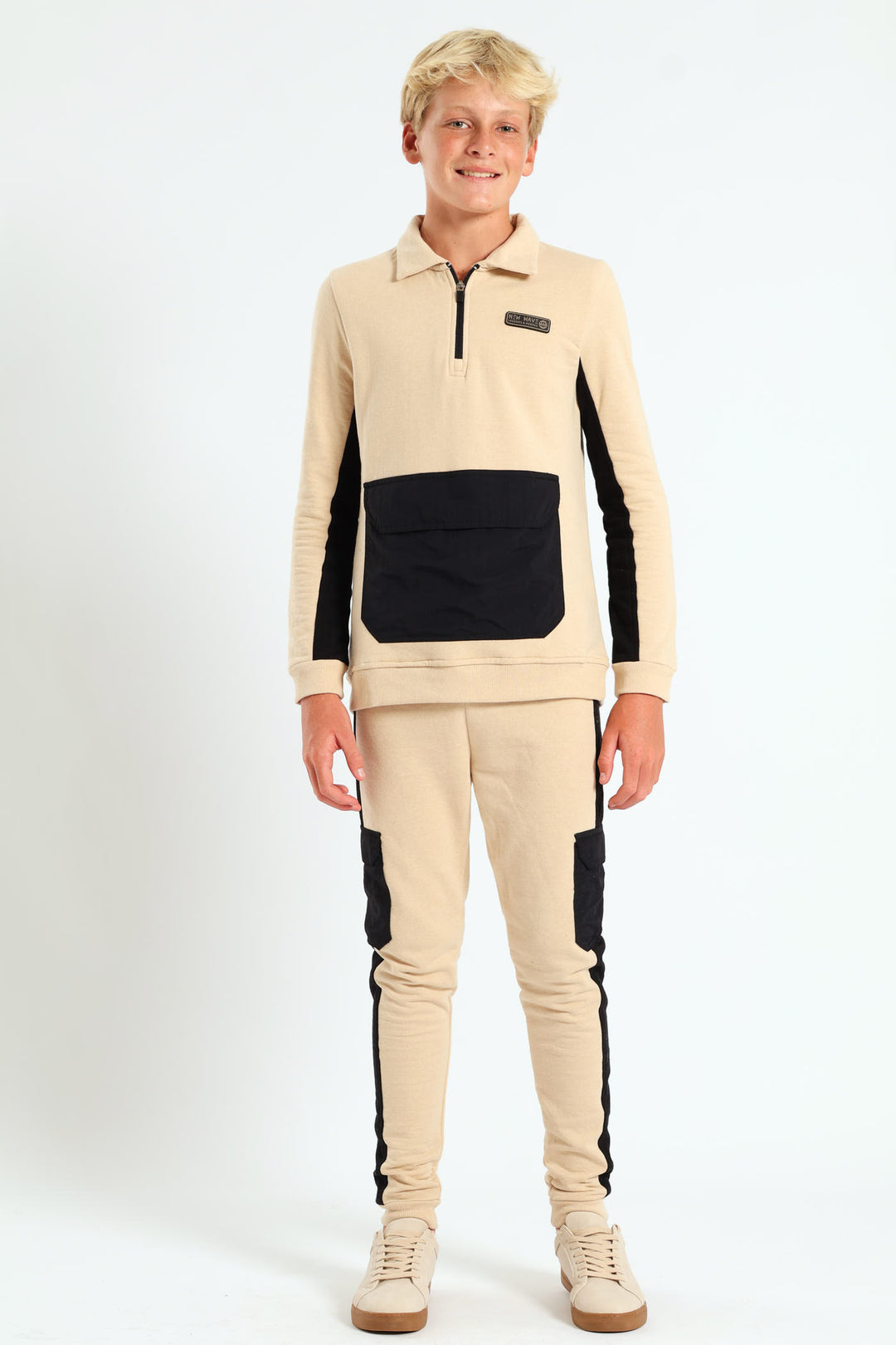 Boys 3/4 Zip Nylon Pocket Fleece Top