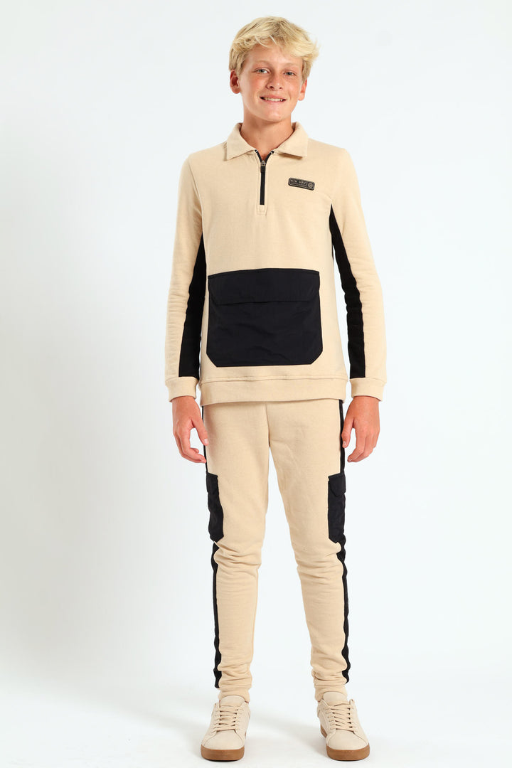 Boys 3/4 Zip Nylon Pocket Fleece Top