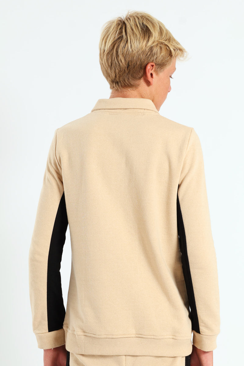 Boys 3/4 Zip Nylon Pocket Fleece Top