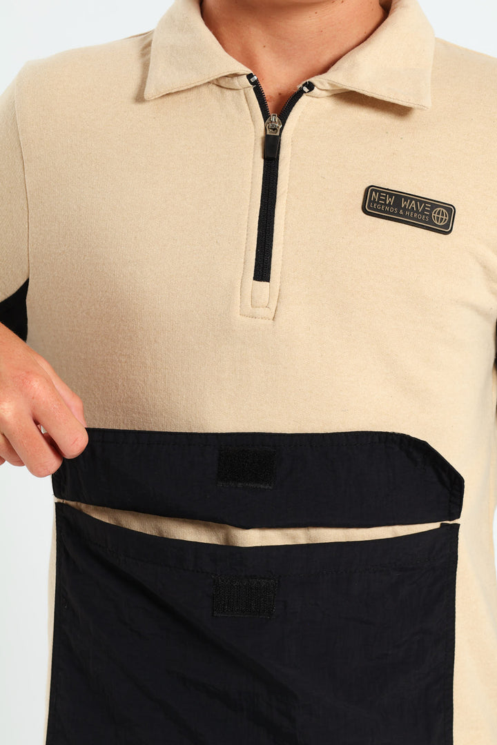 Boys 3/4 Zip Nylon Pocket Fleece Top