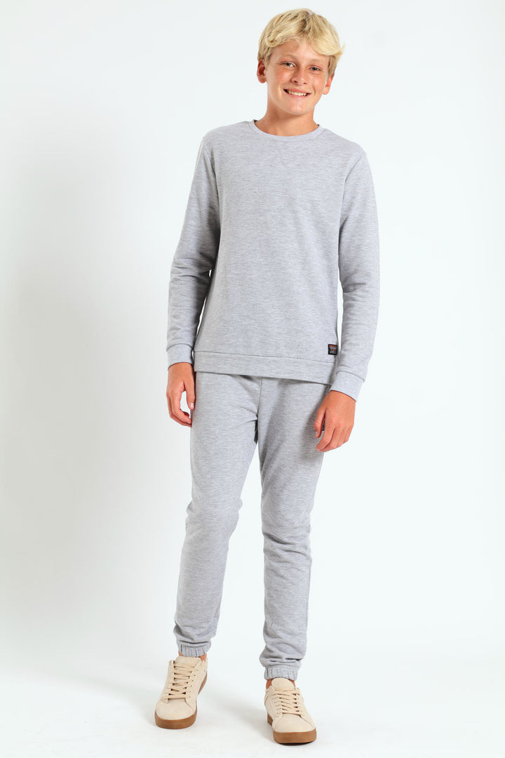 Boys Fleece Crew Top - Grey Melange