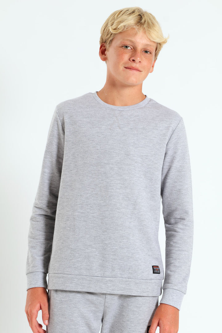 Boys Fleece Crew Top - Grey Melange