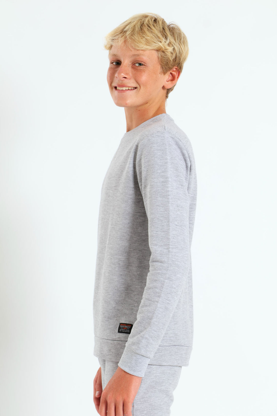 Boys Fleece Crew Top - Grey Melange