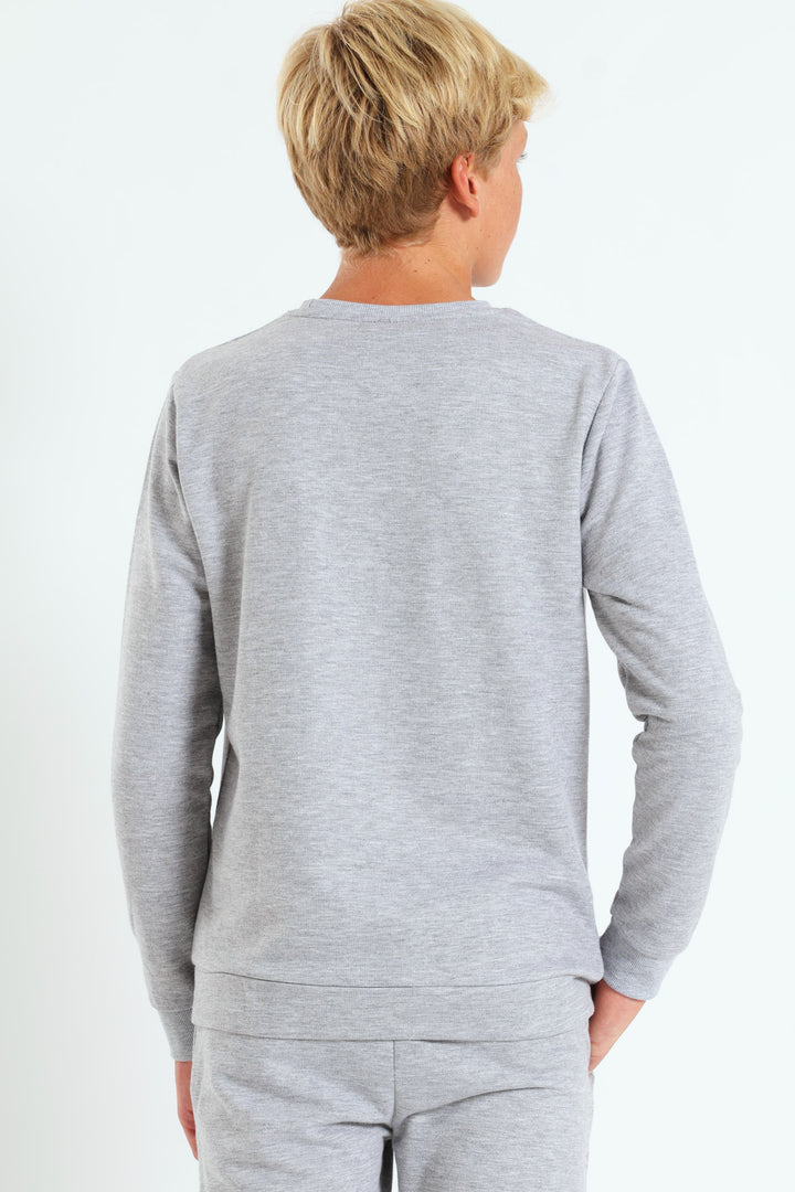 Boys Fleece Crew Top - Grey Melange