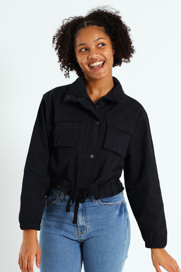 Girls Twill Cargo Jacket - Black