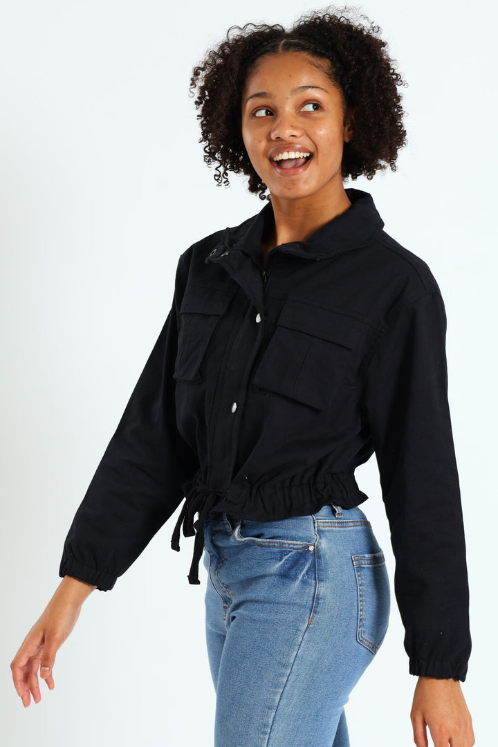 Girls Twill Cargo Jacket - Black