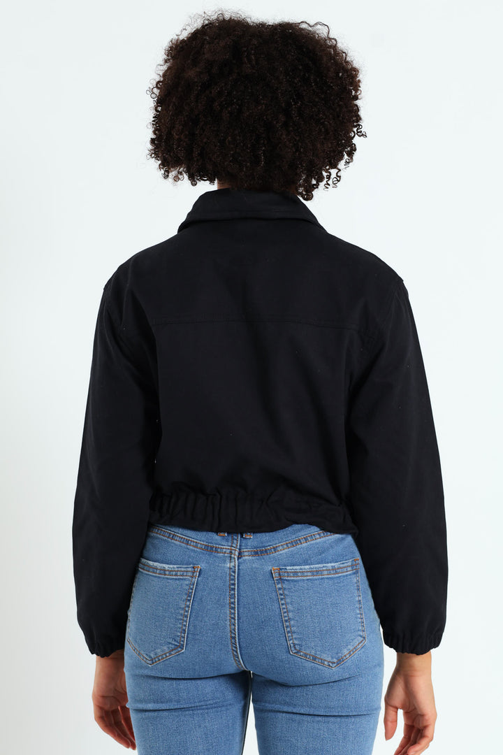 Girls Twill Cargo Jacket - Black