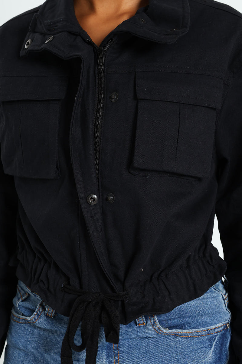 Girls Twill Cargo Jacket - Black