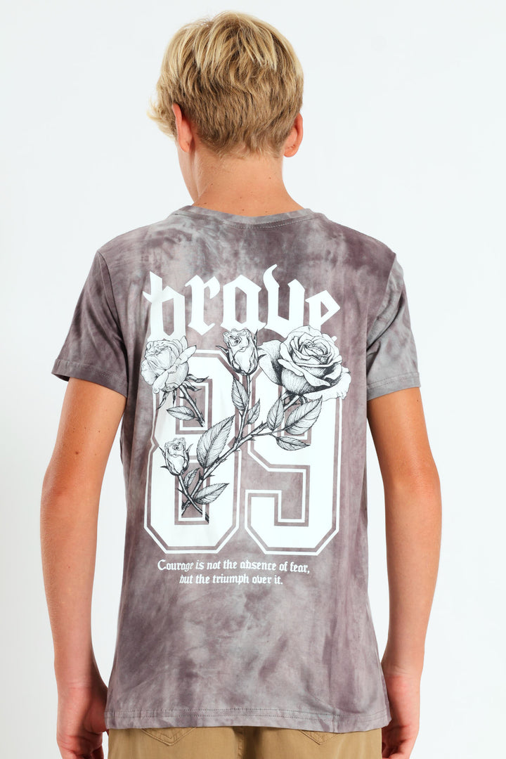 Boys Spectre Dye Brave Front & Back Tee - Grey