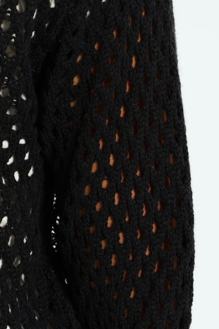 Girls Long Sleeve Crochet Knitwear - Black