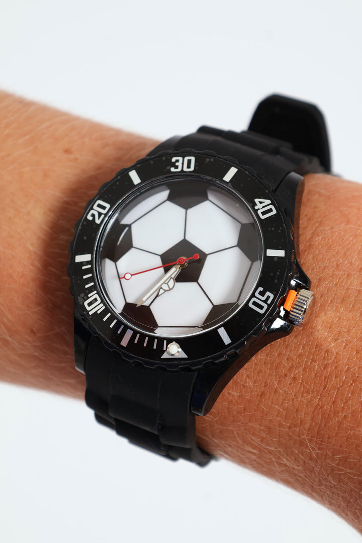 Pre-Boys Soccer Silicone Analogue Watch - Black