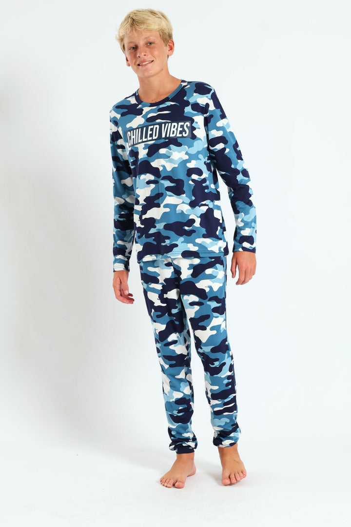 Boys Long Sleeve Camo Print Set - Navy