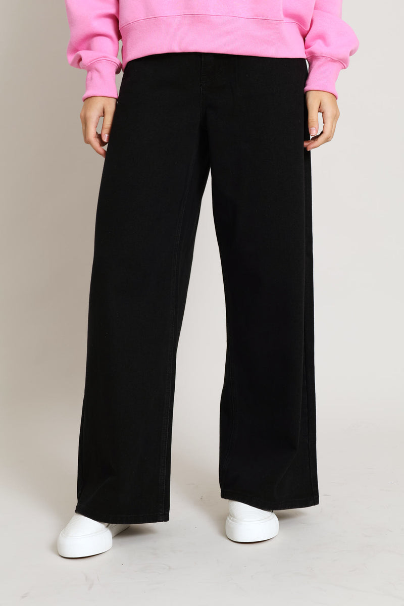 Wide Leg Denim Jean - Salty Black