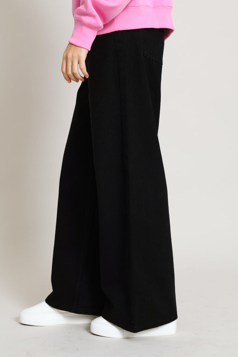 Wide Leg Denim Jean - Salty Black
