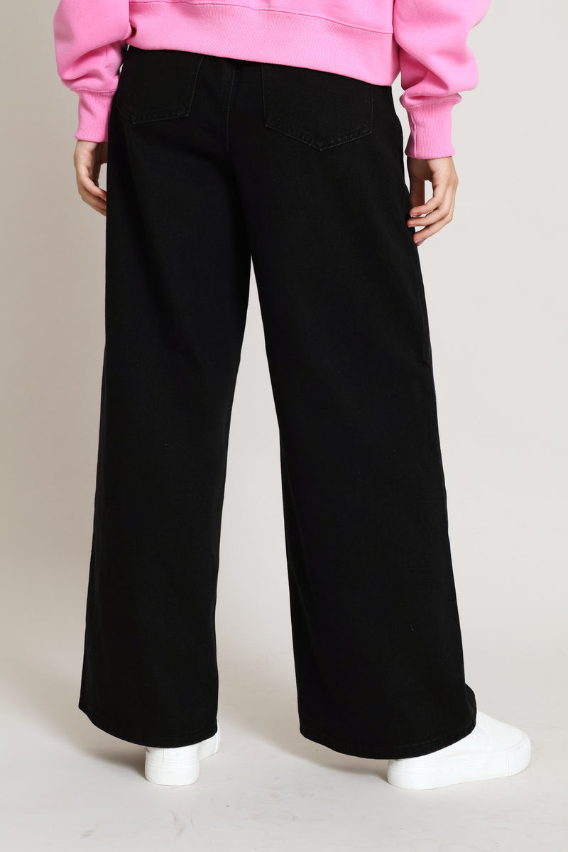 Wide Leg Denim Jean - Salty Black