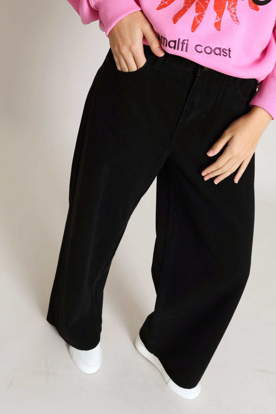 Wide Leg Denim Jean - Salty Black