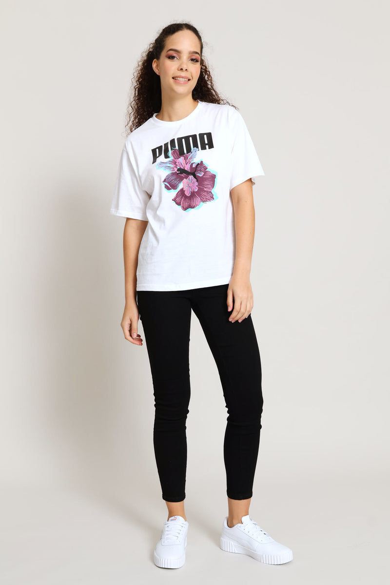 Essential Graphic Print Relaxed Woven Top - White