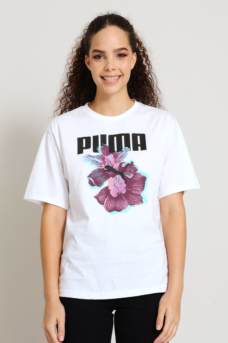 Essential Graphic Print Relaxed Woven Top - White