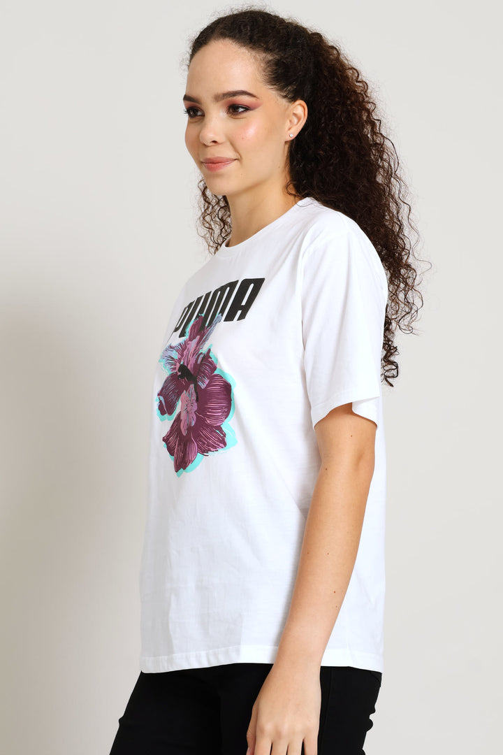 Essential Graphic Print Relaxed Woven Top - White