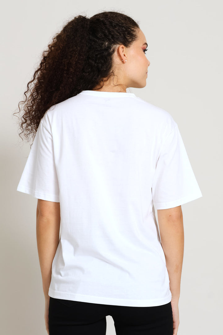 Essential Graphic Print Relaxed Woven Top - White