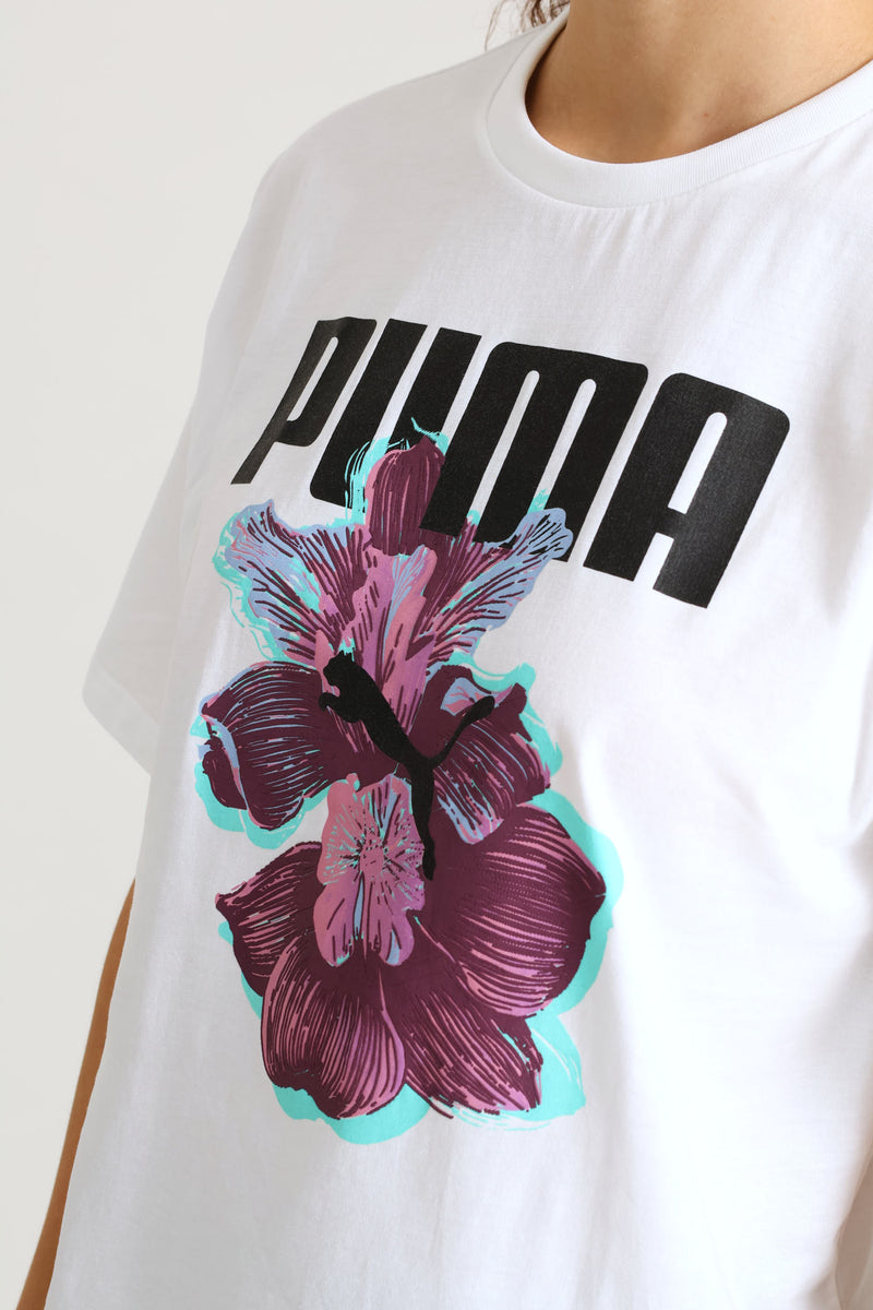 Essential Graphic Print Relaxed Woven Top - White