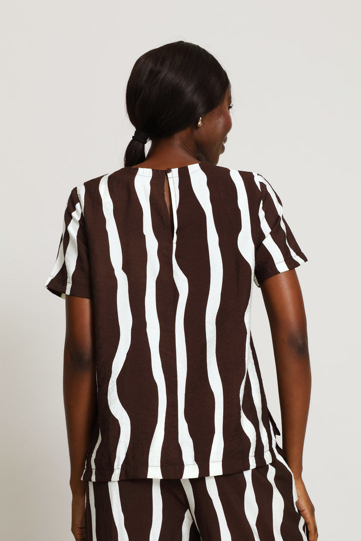 Printed Striped Tee - Cream/Chocolate