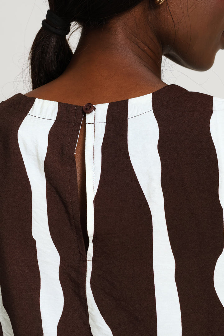 Printed Striped Tee - Cream/Chocolate