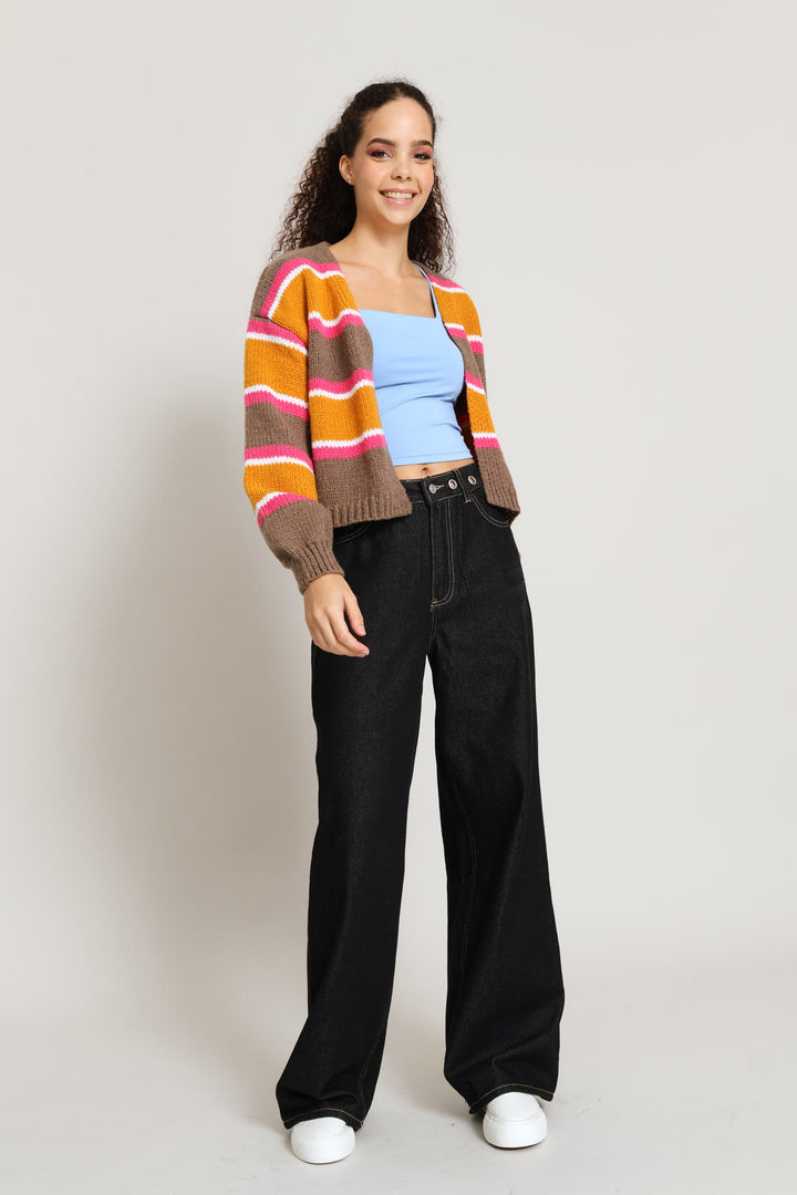 Stripe Open Cardigan - Tumeric