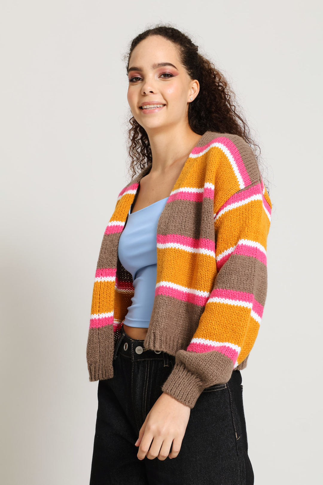 Stripe Open Cardigan - Tumeric
