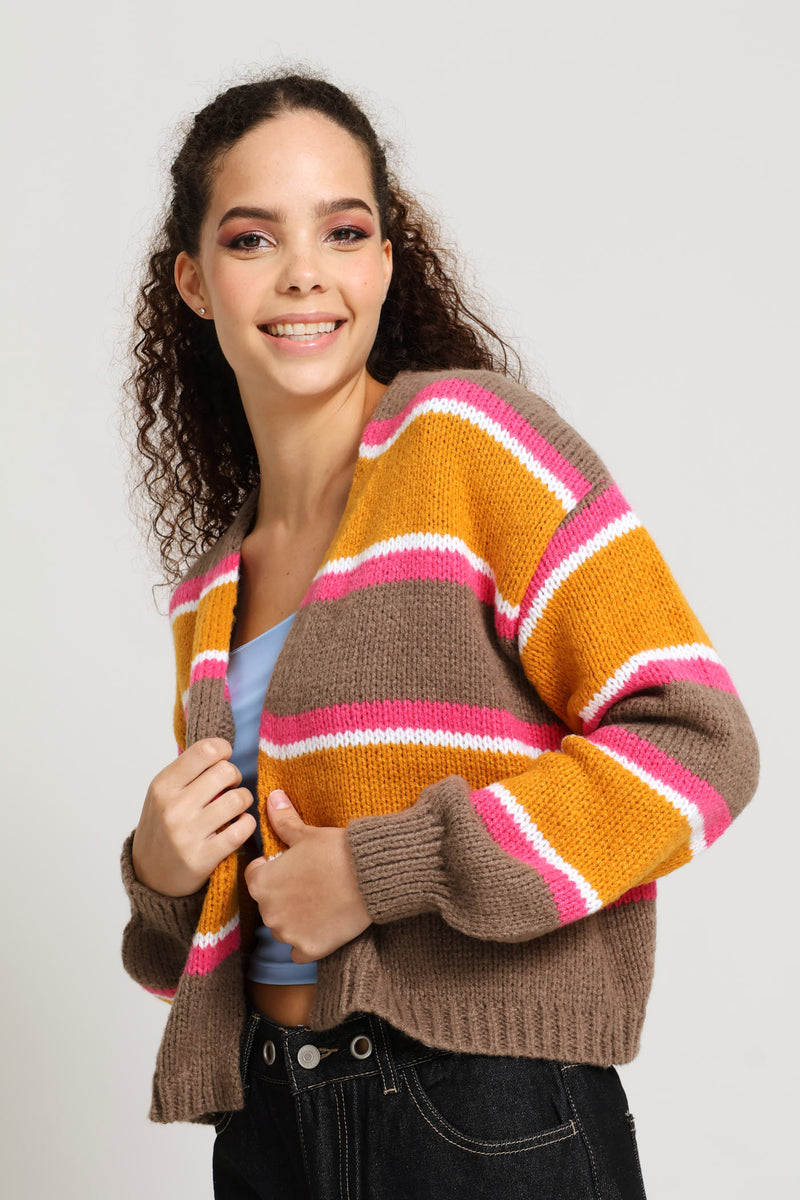 Stripe Open Cardigan - Tumeric