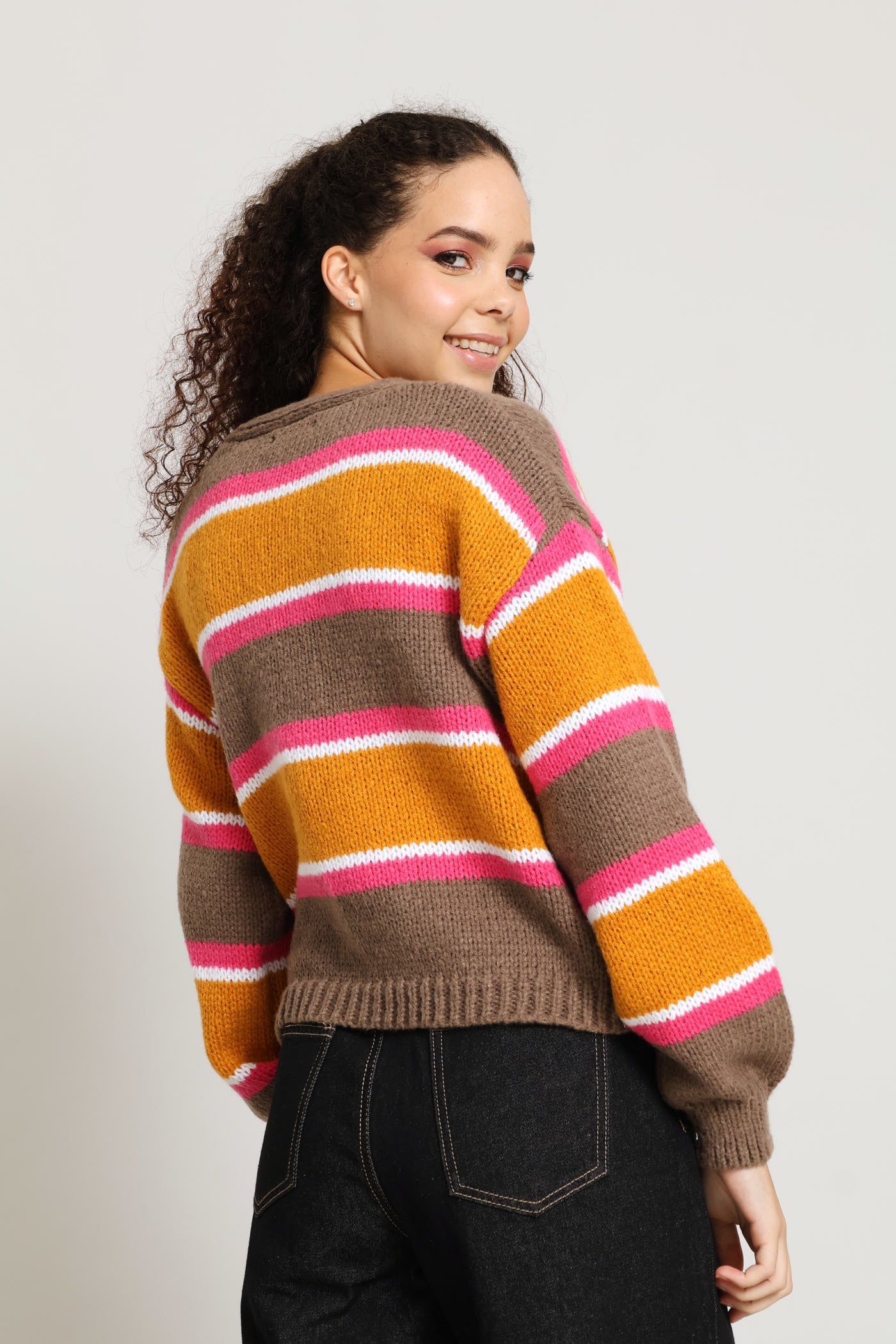 Ladies Stripe Open Cardigan - Tumeric – Edgars