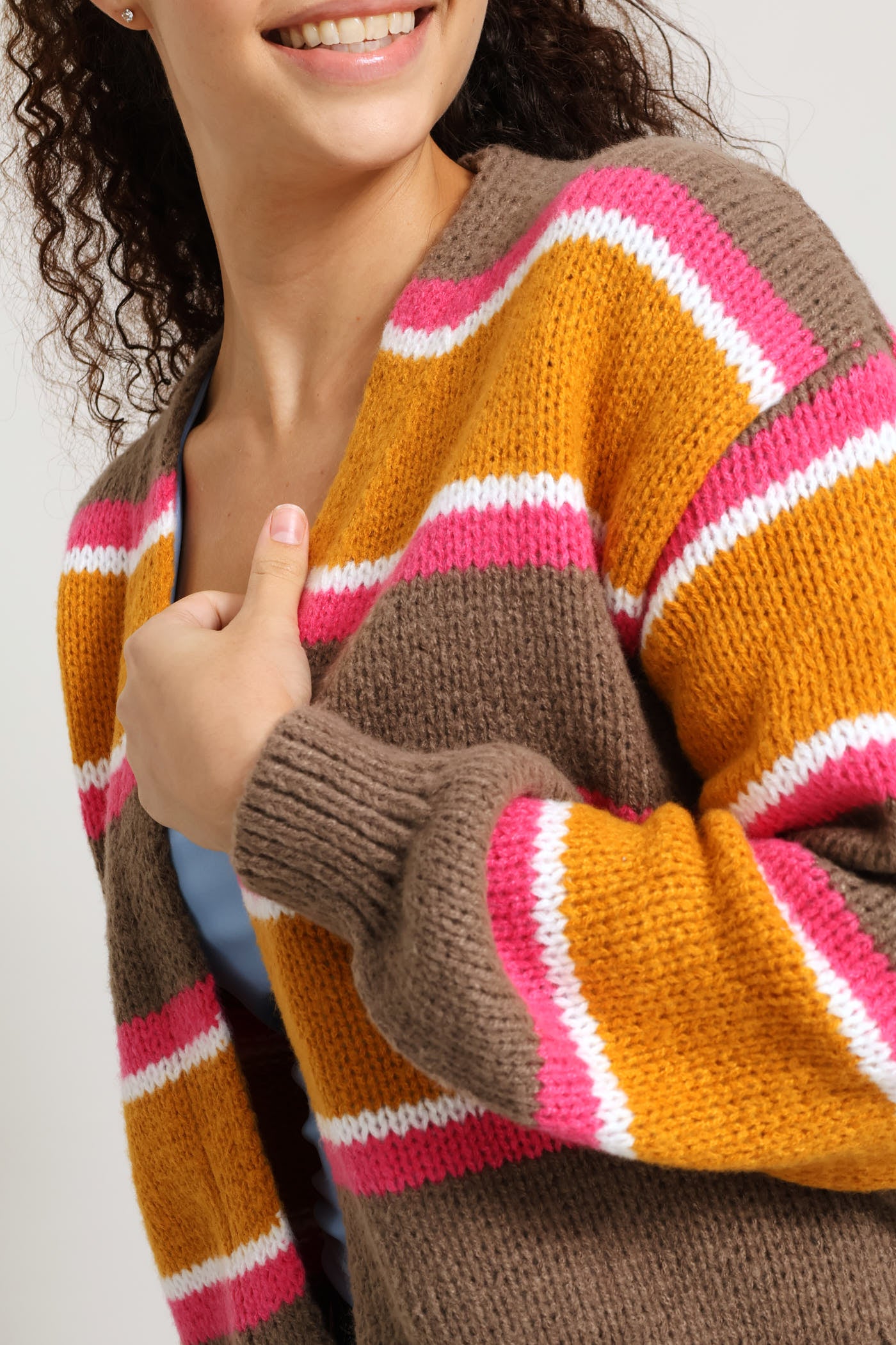 Ladies Stripe Open Cardigan - Tumeric – Edgars